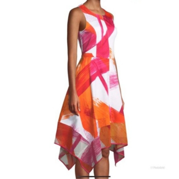 Donna Karan Pink Orange Brushstroke Cotton Dress